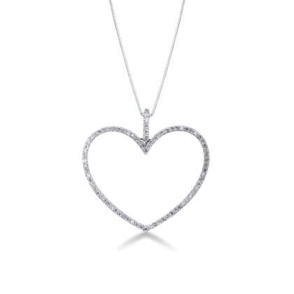 Collana con pendente a cuore vuoto in oro bianco 18k e diamanti.