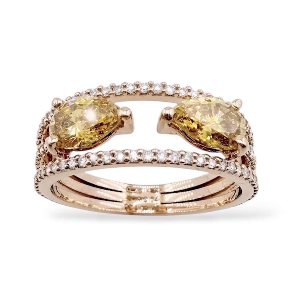 Anello sgriffato con due goccie in oro rosa 18kt e diamanti - immagine 2