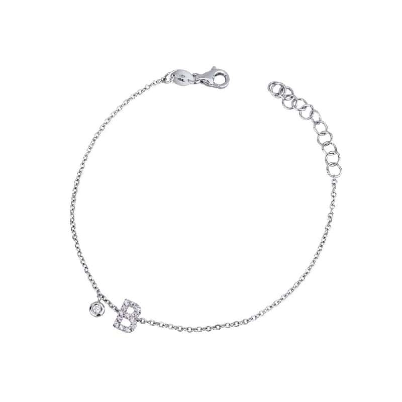 Bracciale lettera B in oro bianco 18k con diamanti